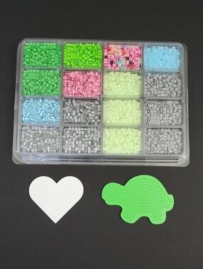 Turtle & Heart Pegboards & Perler Bead Set with Glow In The Dark Perler Beads